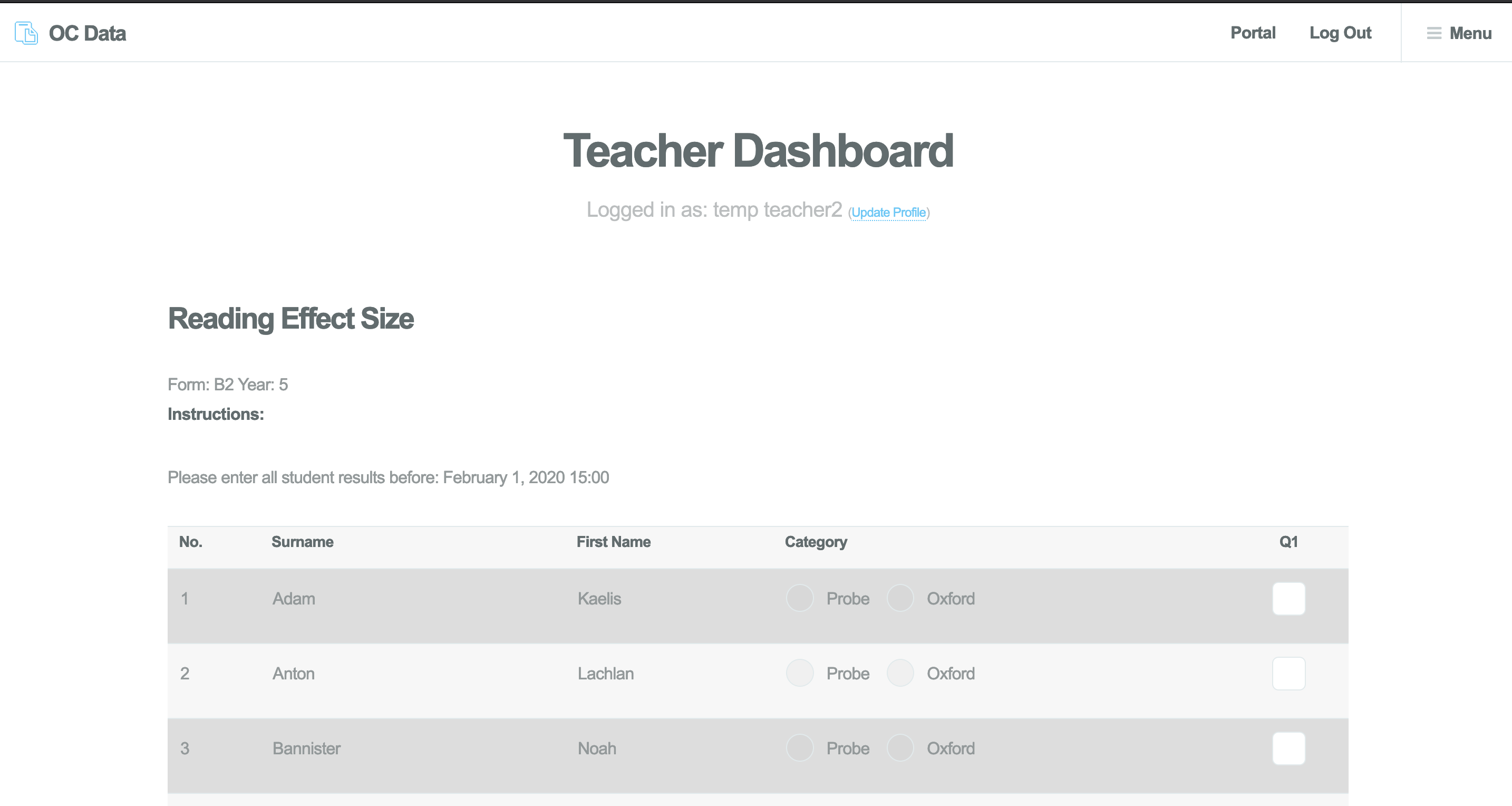 Results entry